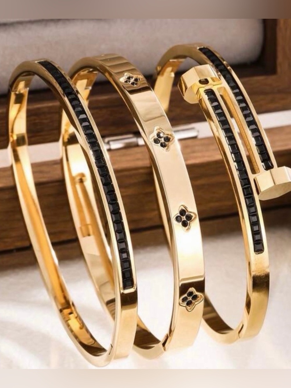 Macy's Gold and Black Multi-Bangle Bracelet Set